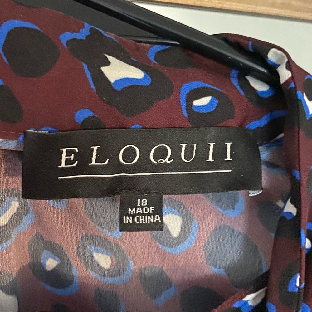 Eloquii Leopard Print Mock neck blouse with tie. Size 18